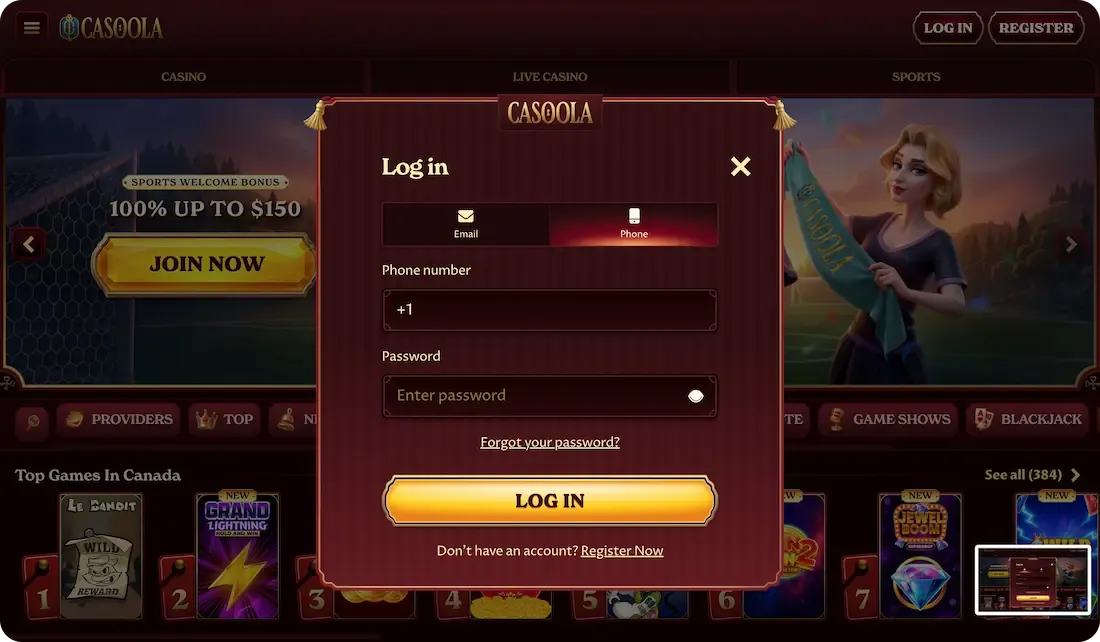 casoola casino login phone