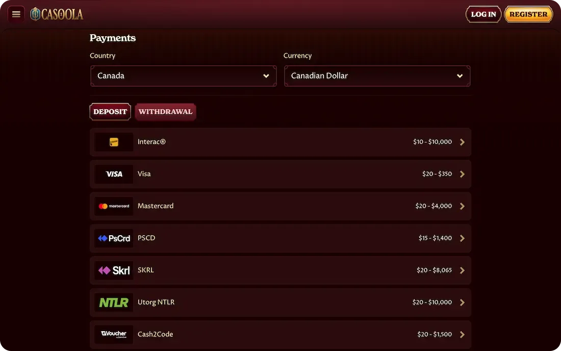 casoola casino payments